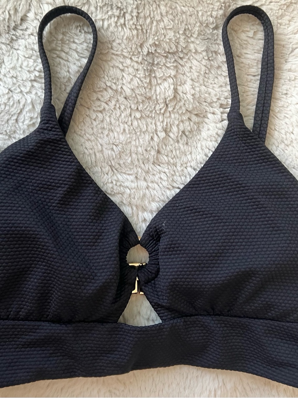 Textured Black Cutout swim top